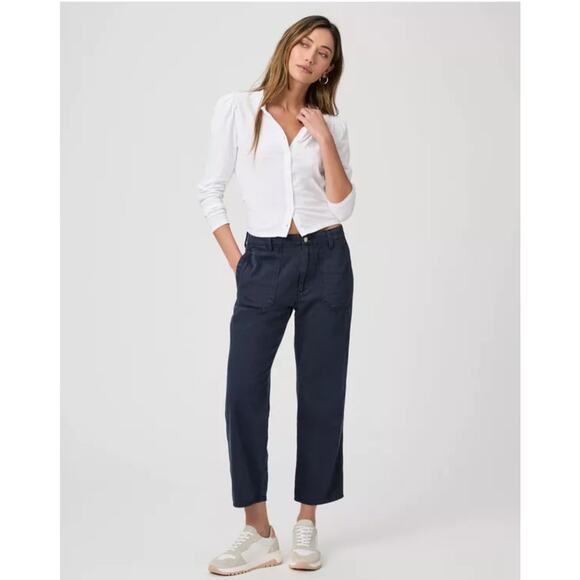 NWT PAIGE Kirby StraightLeg Jeans Vintage Dark Blue Utility Flap Pockets Size 27 - Picture 1 of 10